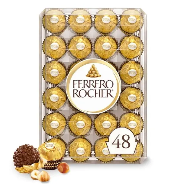 Ferrero Rocher Premium Milk Chocolate Hazelnut, 48 Count – Gourmet Chocolate Gift Box with Whole Hazelnuts & Crispy Wafer Shell