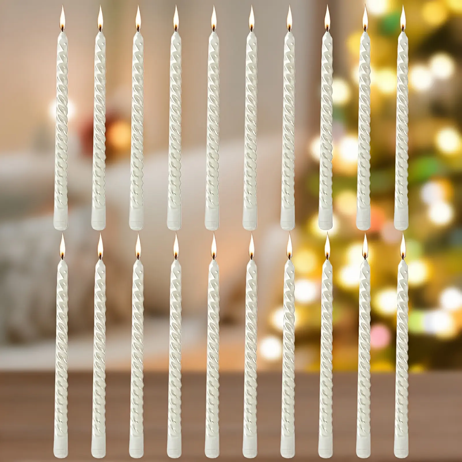 20pcs 10 Inch White Spiral Taper Candle Set, 10 Pack Unscented Dripless Candlesticks for Dinner Party Birthday Wedding And Home Decoration. Thanksgiving Christmas Decorations. Christmas Candles. Valentine'S Day Candles