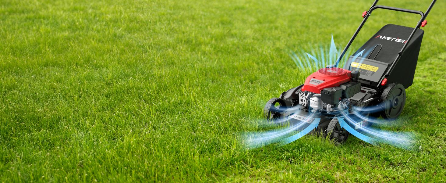 AMERISUN 21" Gas Push Lawn Mower, Rugged Steel Deck, 3-in-1 Versatile Mower, 144cc OHV Engine, 6-Level Height Adjustment, Large Grass Collector, Easy Maneuverability for Home & Garden(AV8621P1), reel mower, fly mower