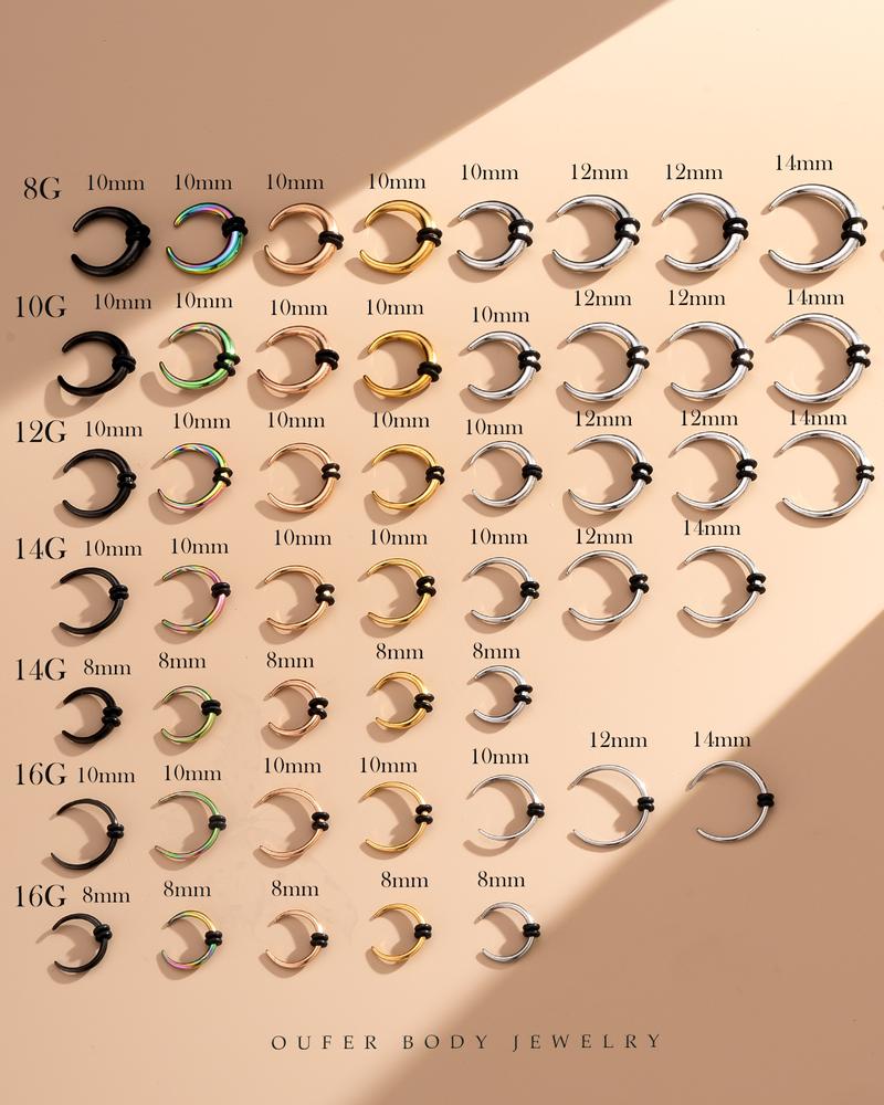 Oufer Stainless Steel Stretch Horseshoe Pincher Septum Earlobe Piercing Ring, Multiple Gauges, 16G/14G/12G/10G/8G, Inner Diameter 8mm/10mm, Unisex, Moon