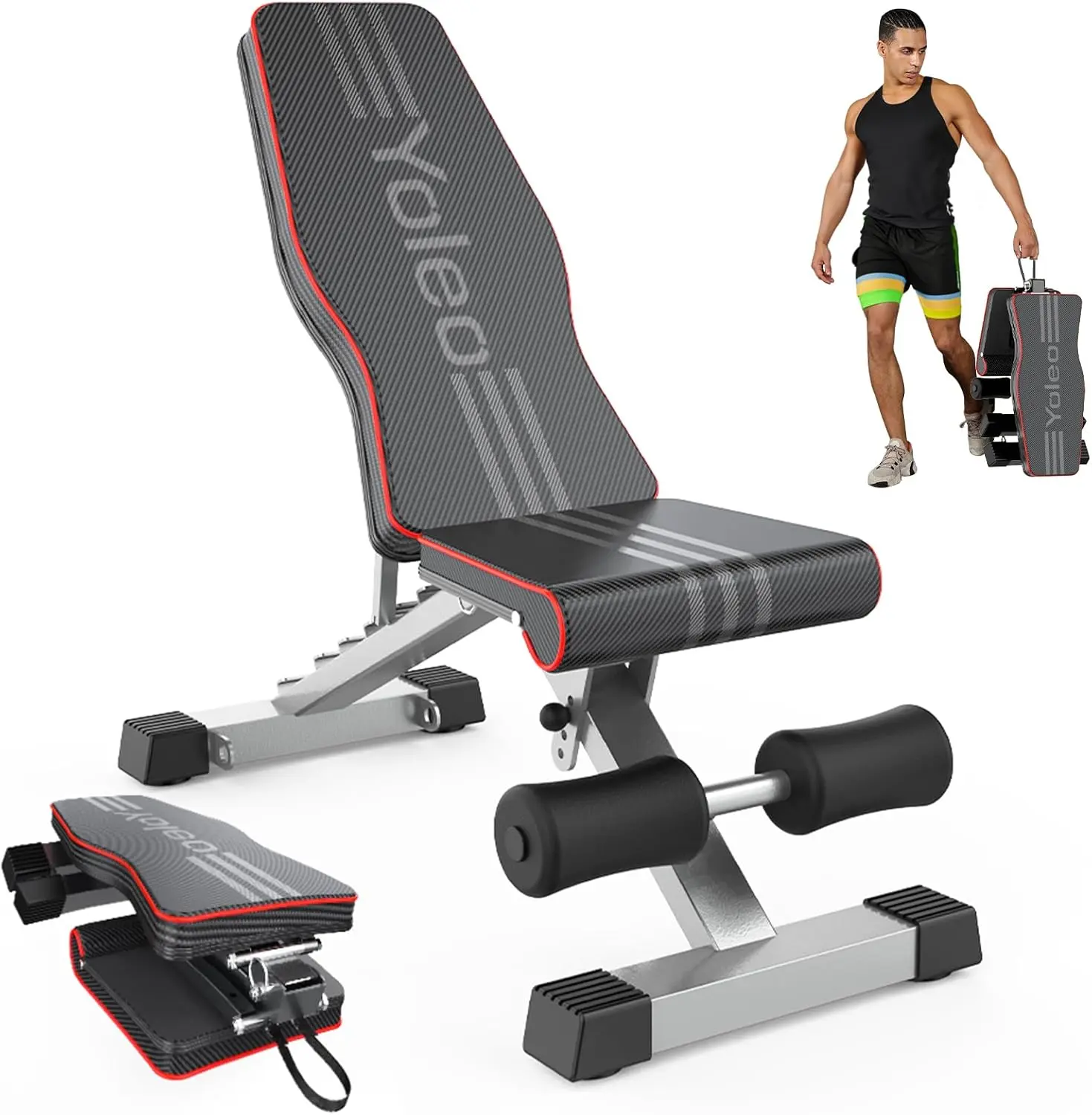 Yoleo Adjustable Weight Bench, Foldable Workout Bench for Home Gym Full Body Workout Strength Training, Incline Decline Flat Utility Bench with Quick Adjustment