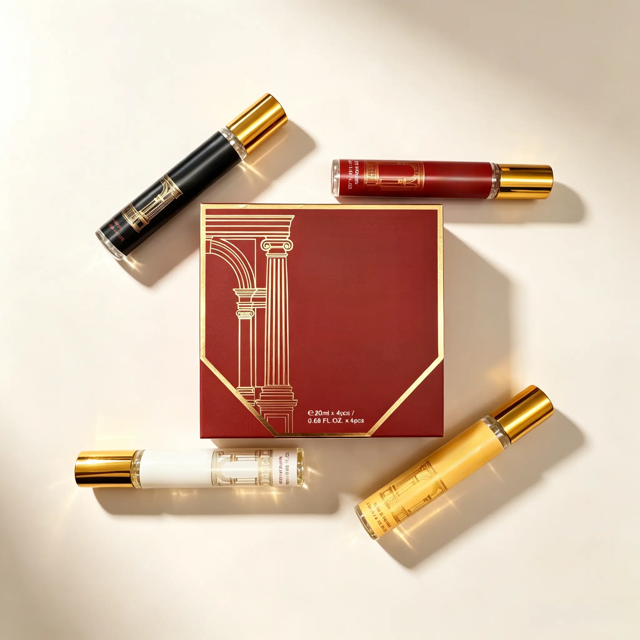 MYSTICAL 4Pcs Luxury Unisex Perfume Set - 20ml Travel Size Pocket Fragrance Gift Box with Neoclassical Roman Column Design, Long-Lasting Genderless Scent Discovery Kit