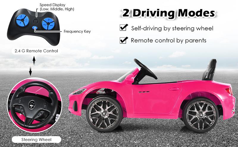 [Costway]- 12V Kids Ride-On Car with Remote Control, Lights, Steering Wheel-Springtok