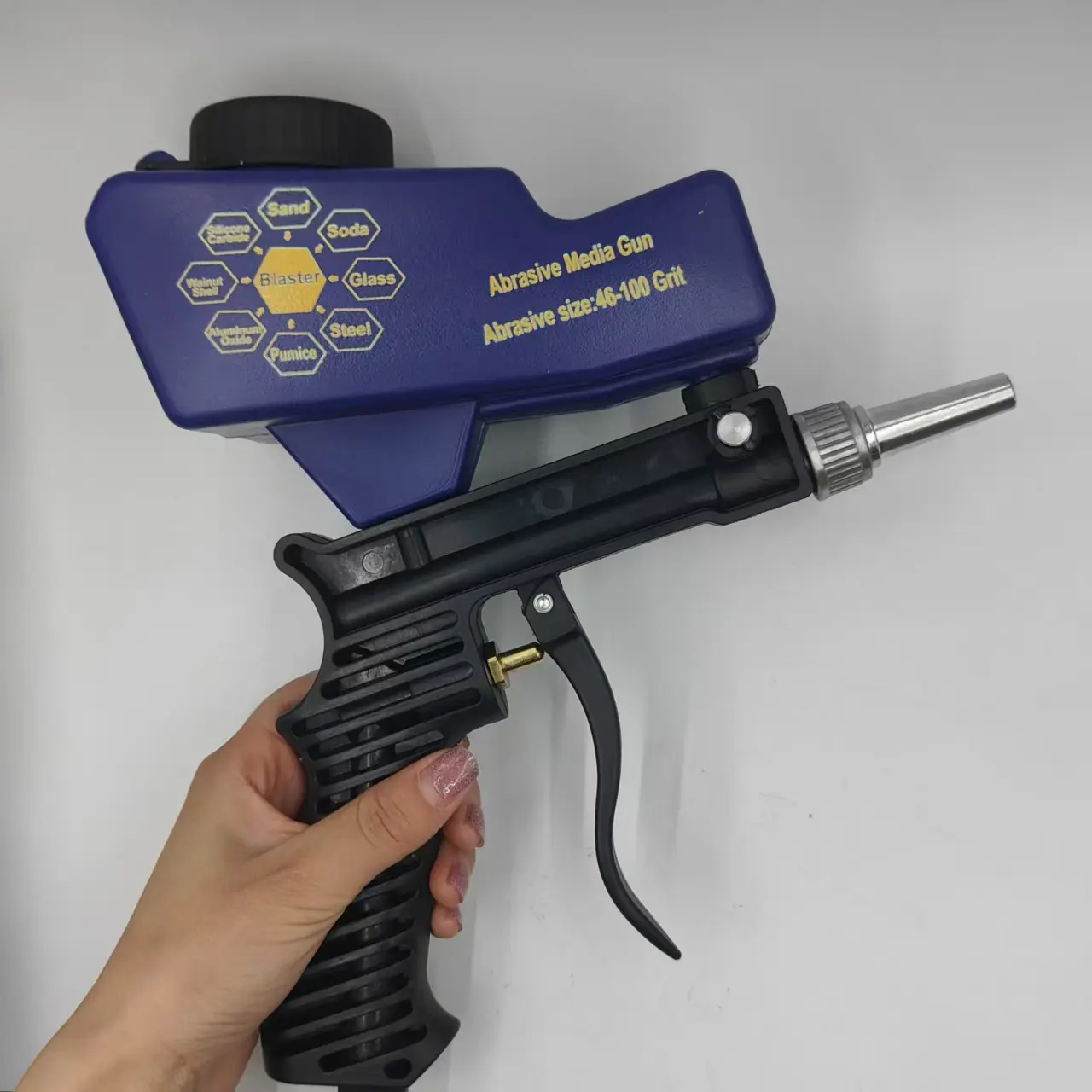 Small Handheld Portable Air-Powered Sandblaster Kit - Pneumatic Sandblasting Gun with Gravity Feed, Plastic Body, Airbrush Tool, Metal Rust Removal, Home-Use Power Tool Accessory for Small Metal Fixes, Great For Small Metal Fixes
