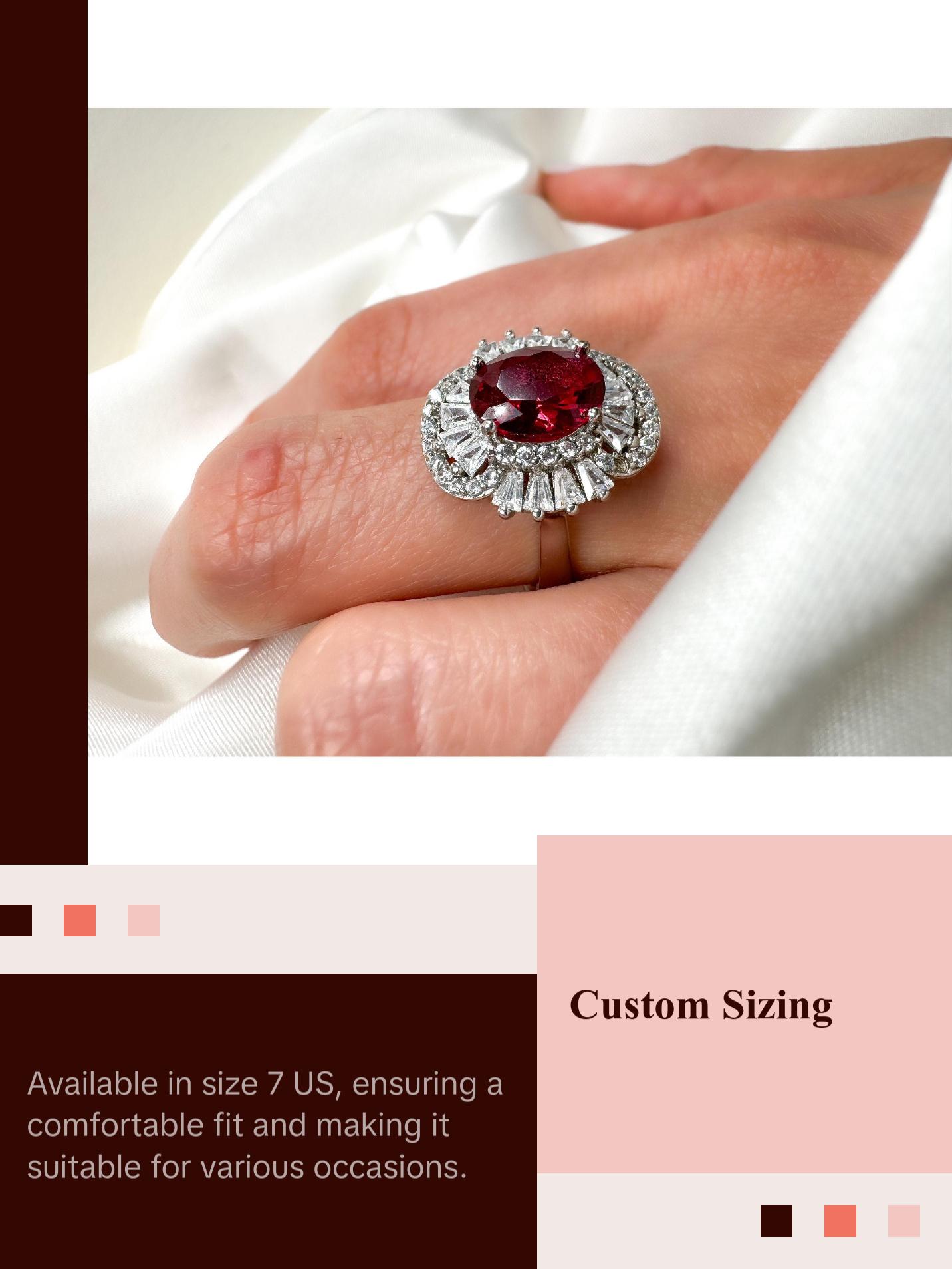 2Ct Oval Cut Ruby Statement Silver Ring, Size 7