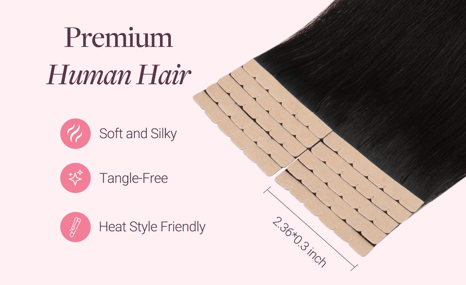 GOO GOO Mini Tape In Human Hair Extensions, 10Pcs Invisible Tape In Hair Extensions Real Human Hair 14-24 Inch for Beauty and Natural Look