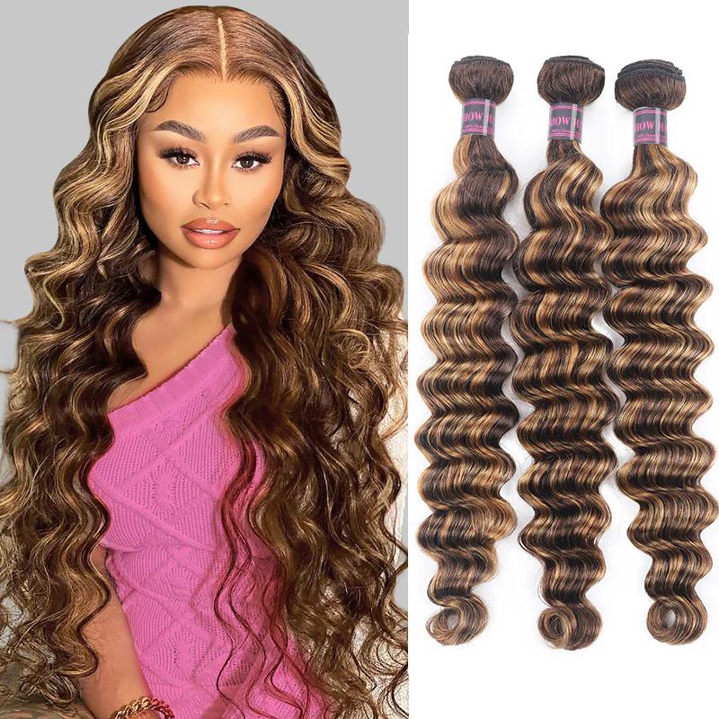 P4/27 Honey Blonde Body Wave Bundles Brazilian Straight Virgin Human Hair Piano Color Highlight Loose Deep Wave Extensions for Sew In