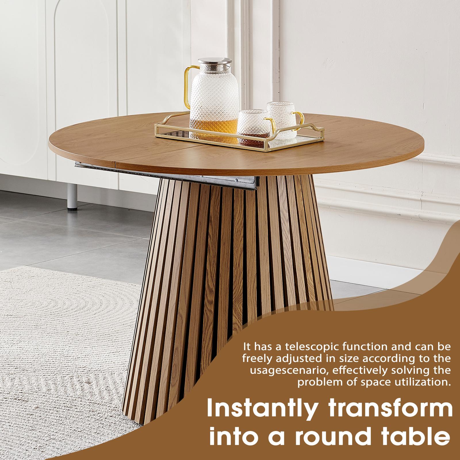 39.37-70.87 Inche Extendable Dining Table, Space Saving Oval Wood Tabletop & Slatted Legs, Flexible Multi-Functional for Kitchen Office Living Room, Natural Wood Color