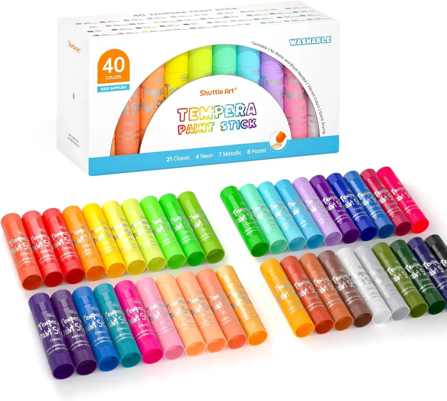 Shuttle Art Tempera Paint Sticks, 15/40 Colors Solid Tempera Paint for Beginners, Super Quick Drying, Works Great on Paper Wood Glass Ceramic Canvas, Art Painting Supplies, Beginner Friendly Drawing & Painting Supplies