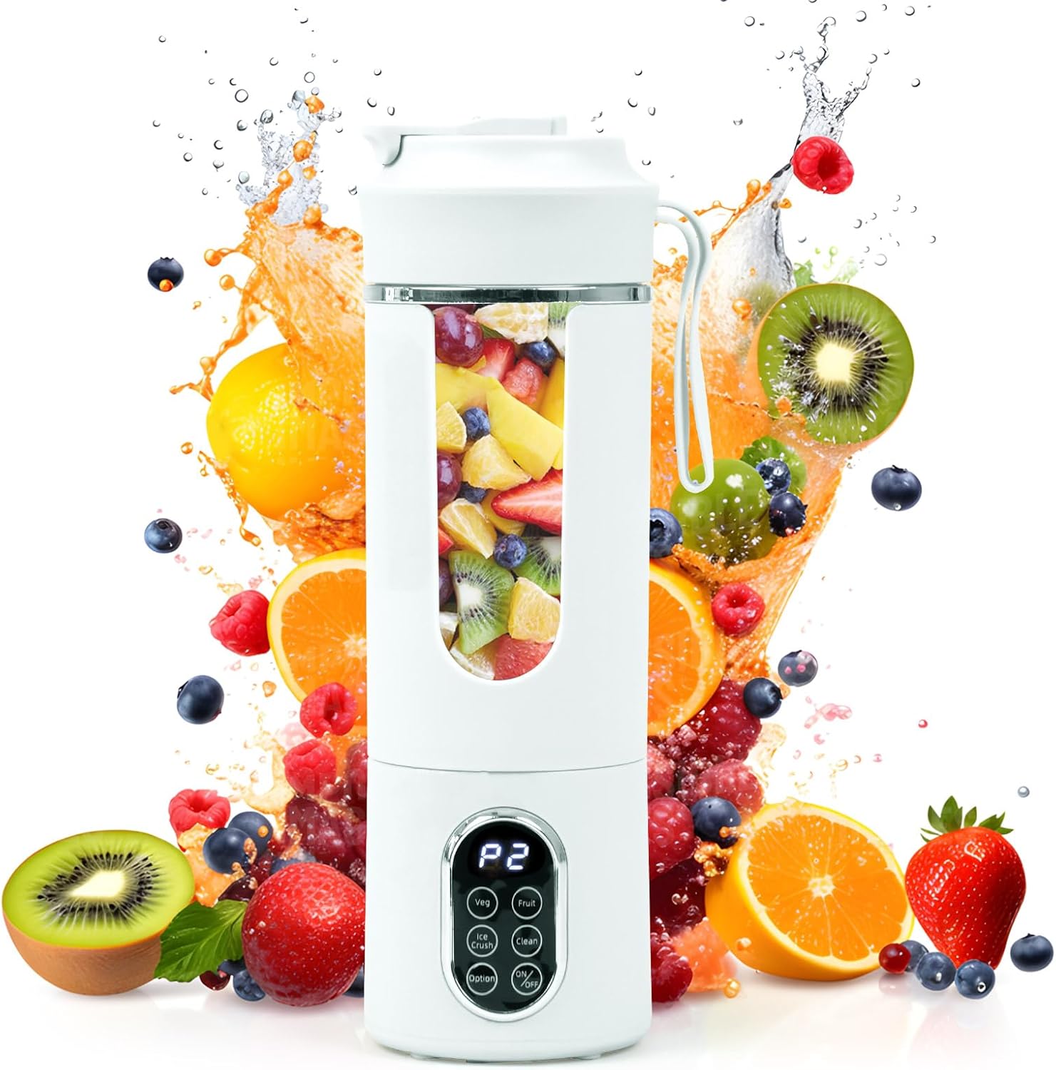 580ML Portable Juicer with LED Display USB Rechargeable Handheld Juice Blender 22000 RPM Self-Cleaning BPA-Free for Smoothies and Juices with Ice Crush Function