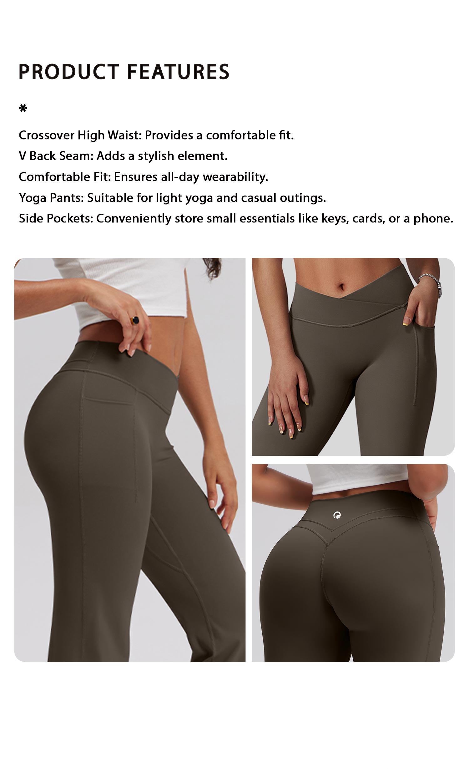 OQQ Women's Crossover High Waist Fit Yoga Pants With Pocket V Back Seam Comfortable For Summer Vacation Travel Outfits Gym Sportswear Bottoms Power Legging SpringStatements