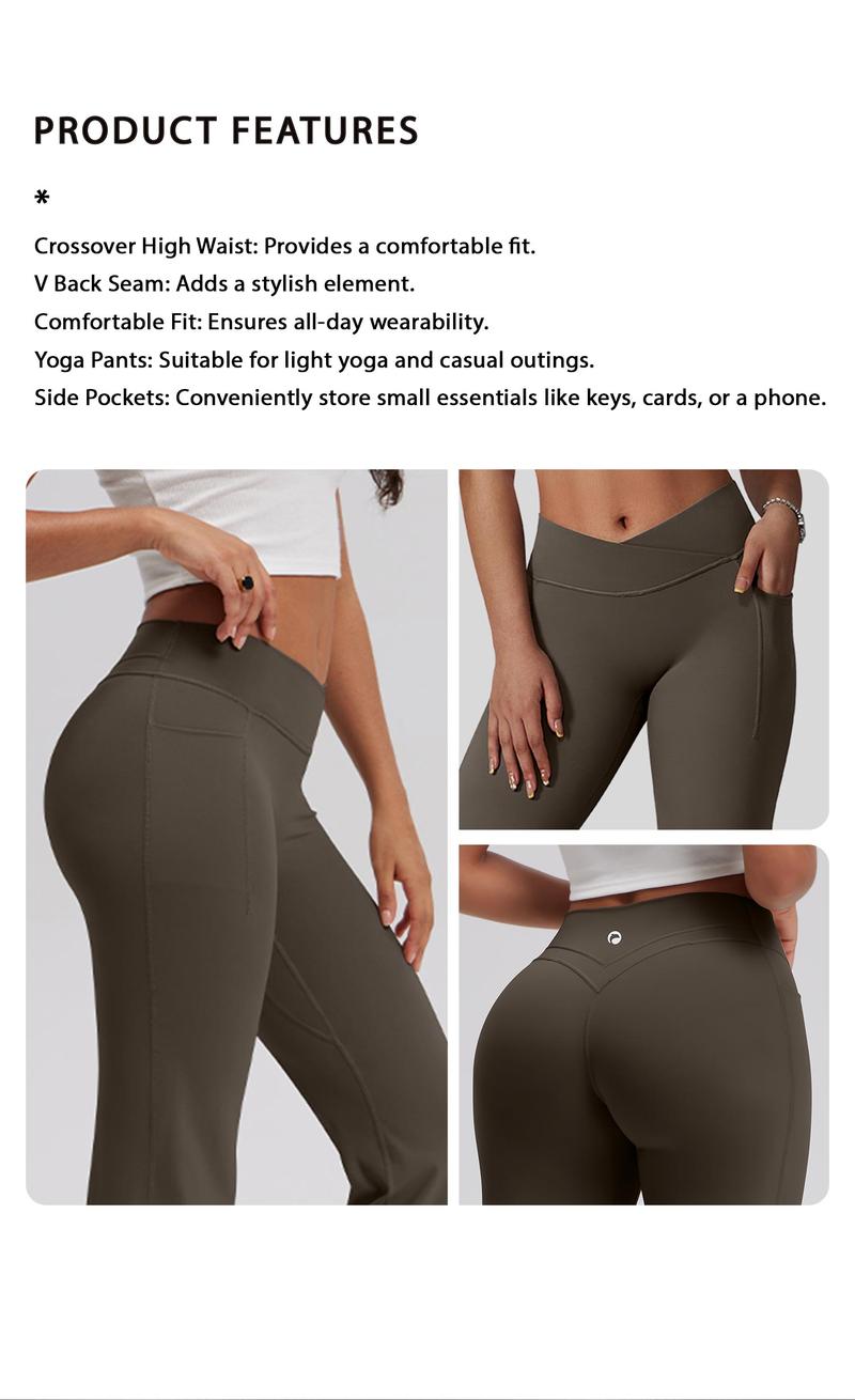 OQQ Women's Crossover High Waist Fit Yoga Pants With Pocket V Back Seam Comfortable For Summer Vacation Travel Outfits Gym Sportswear Bottoms Power Legging