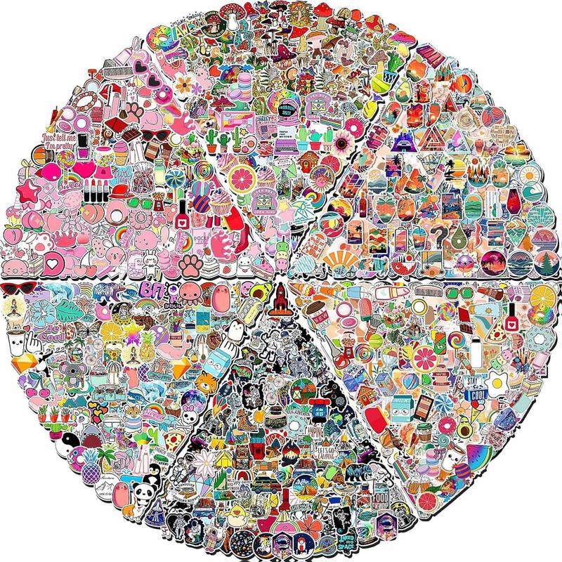 600 PCS Stickers Pack Cute Colorful Waterproof Vinyl Art Stickers for Water Bottles Skateboards Notebooks Laptops Teens Girls Kids Adults High-Quality PVC Adhesive Strong Non-Toxic Dishwasher Safe Decorative Stickers