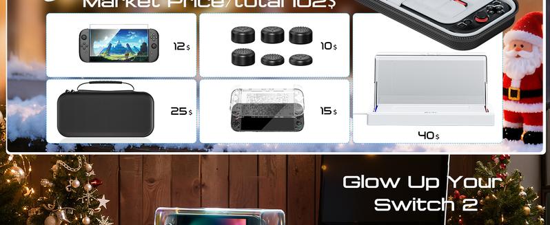 Switch 2 Dust Cover with 12 LED Colors Light Base Compatible with Nintendo Switch 2, Switch 2 Accessories with Tempered Glass Screen and Protect Case for Nintendo Switch 2