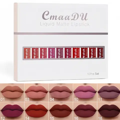 10-Piece Matte Lipstick & Lip Glaze Set - Hydrating, Waterproof, Nonstick, Easy to Apply, Suitable for Beginners, All Skin Cosmetic (Per Piece Value)