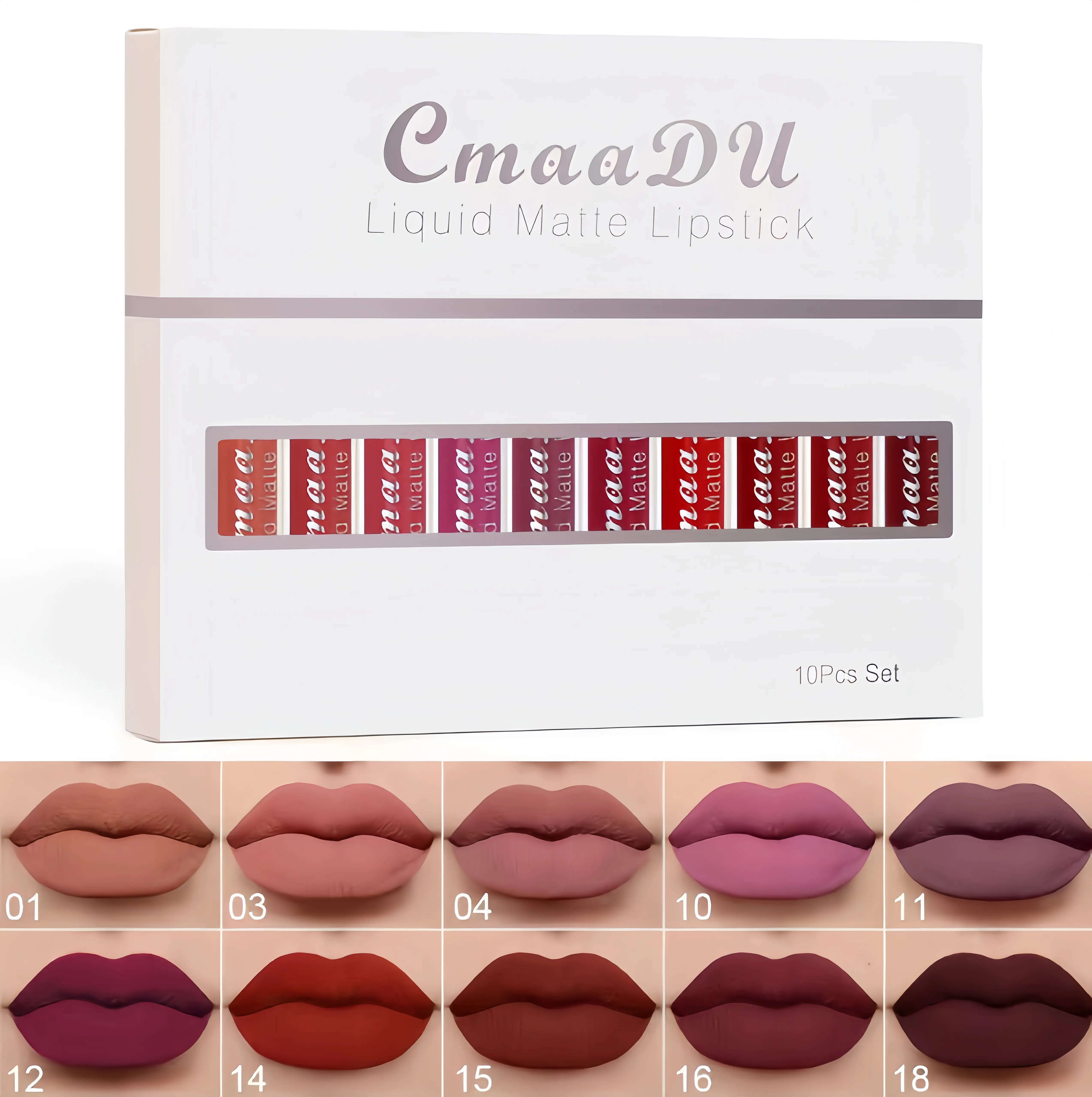 10-Piece Matte Lipstick & Lip Glaze Set - Hydrating, Waterproof, Nonstick, Easy to Apply, Suitable for Beginners, All Skin Cosmetic (Per Piece Value)