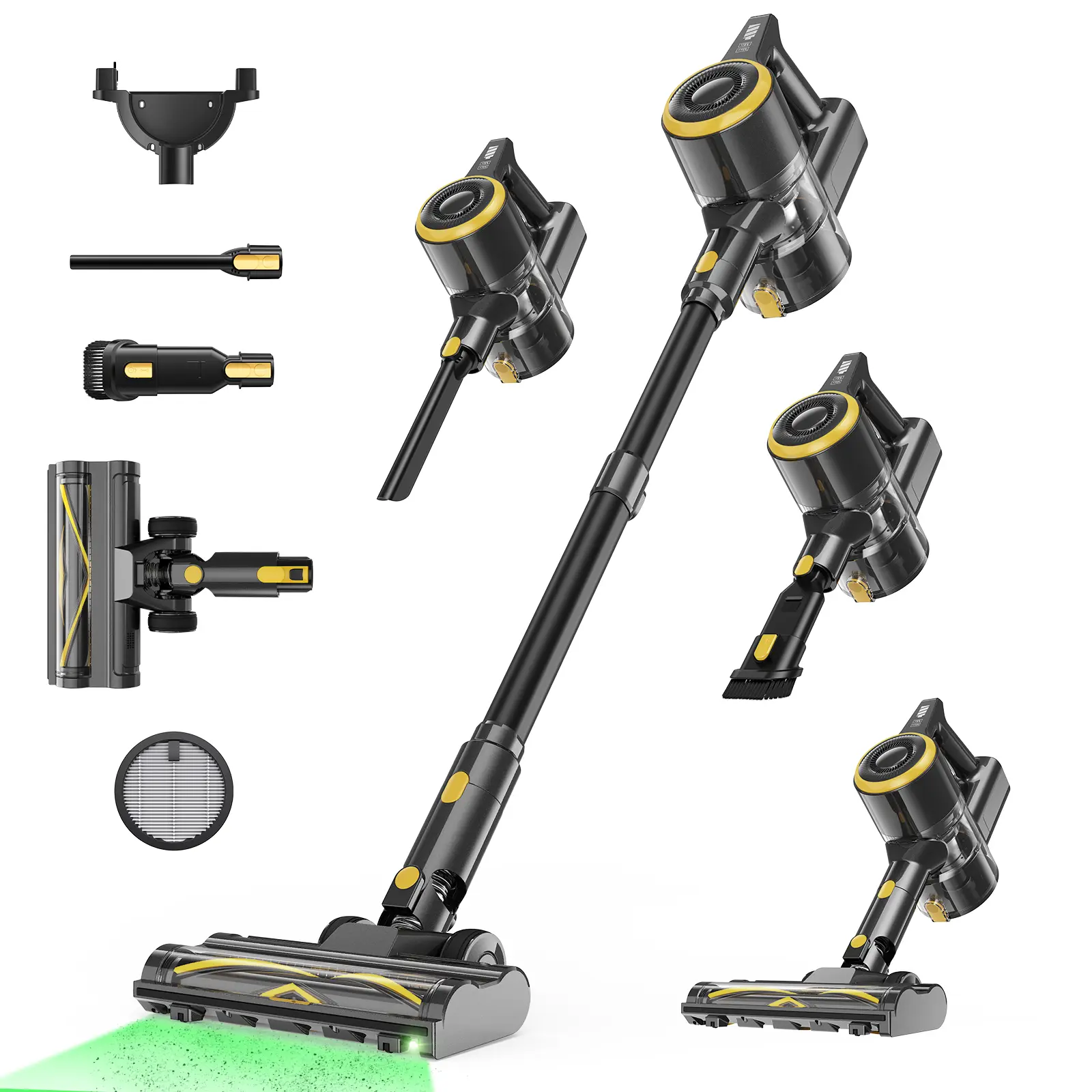 Cordless Vacuum Cleaner, Powerful Home Vacuum with 12KPa Suction, 30Min Runtime, Green LED Light for Pet Hair, Carpets and Hardwood Floors