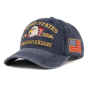 United States 1776-2026 250th Anniversary Mens Embroidered Soft Top Baseball Cap Patriotic Eagle Design All Season  for Daily Wear Fourth of July Street Style hats