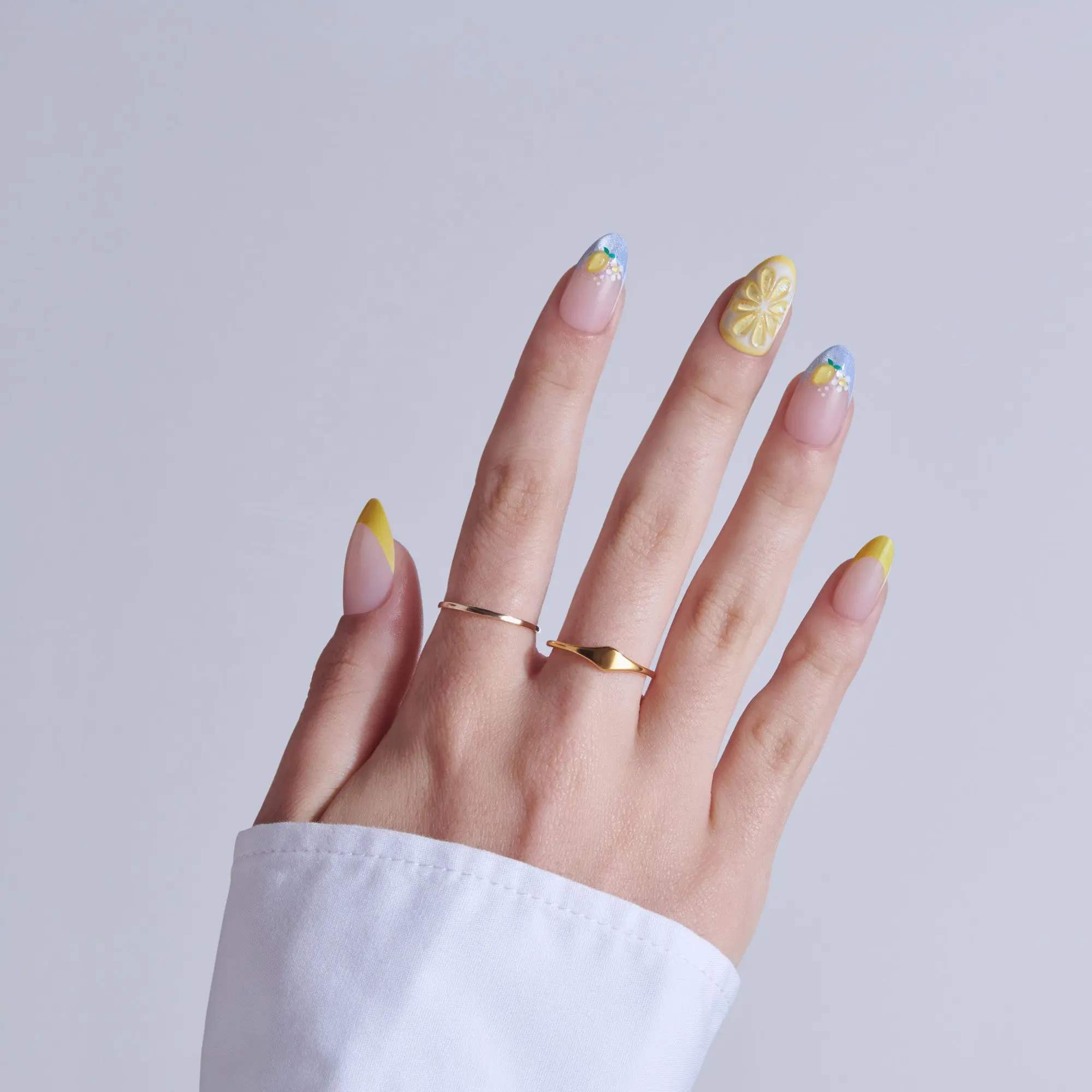 Kiss Nail Drip Press On Fake Glue Nails - Euphoric Leap | 3D & Jewel French Design, Yellow, Medium, Almond