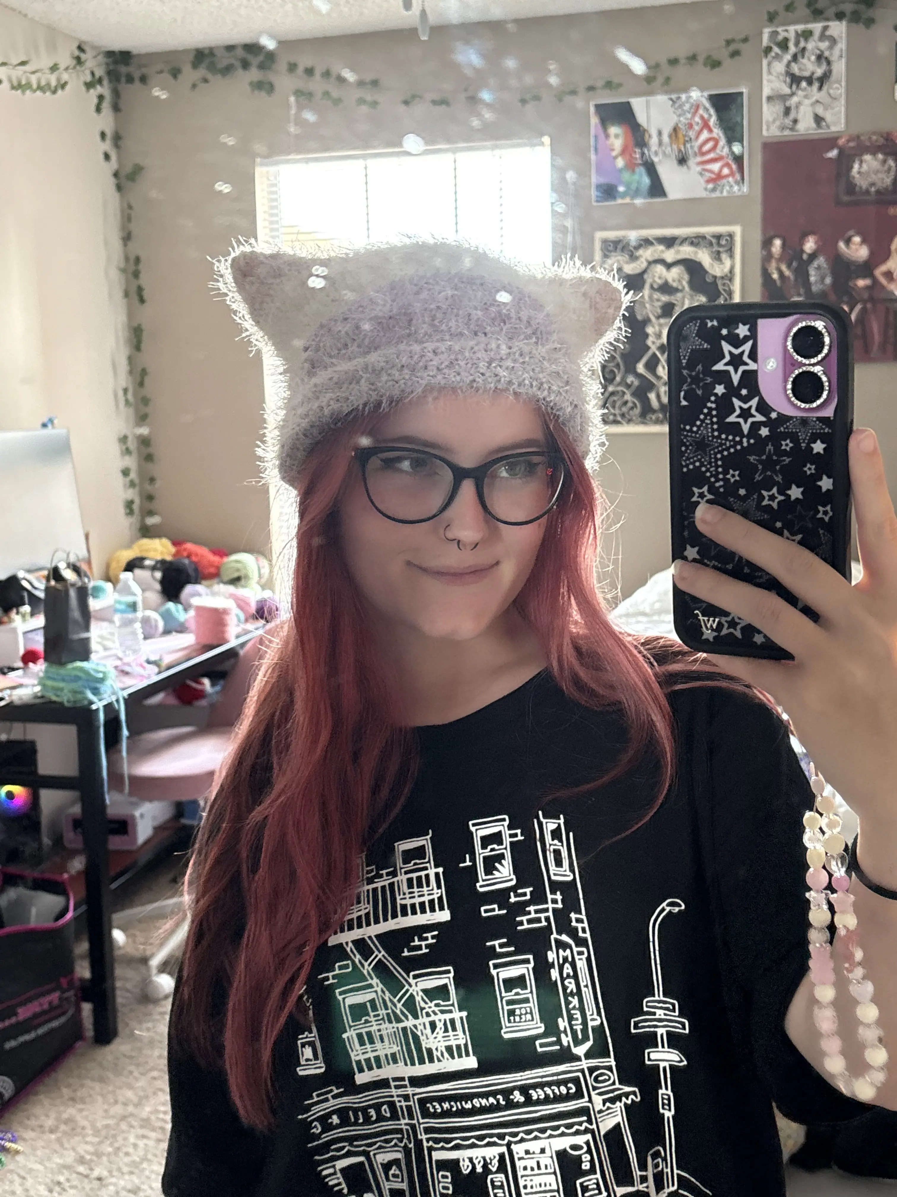 Handmade crochet fluffy cat hat