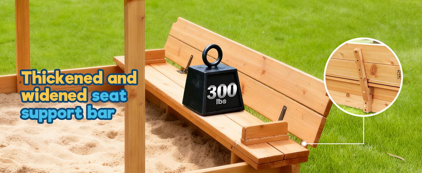 FUNTOK 48''x48'' Kids Sandbox with Lid, Wooden Sand Box with Foldable Bench Seats, Rotatable Canopy, UV-Protection, 300 Lbs Weight Capacity, for Backyard, Patio, Outdoor Play