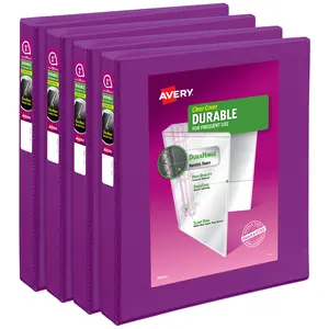 Avery Durable View 3 Ring Binders, 1 Inch Slant Rings, 4 Purple Binders (46014)
