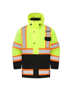 Kiwi High Visibility 3-in-1 Hooded & Fleece Lined ANSI/ISEA 107-2020, Type R, Class 3 Two Tone, Contrast Trimmed Water Resistant Neon Safety Jacket [R71500]