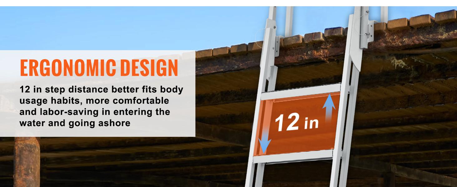 VEVOR Dock Ladder Flip Up 5 Steps,  350lbs Load Capacity, Aluminum Pontoon Boat Ladder with 4" Wide Step & Nonslip Rubber Mat,Swimm Step Ladder for Ship/Lake/Pool/Marine Boarding