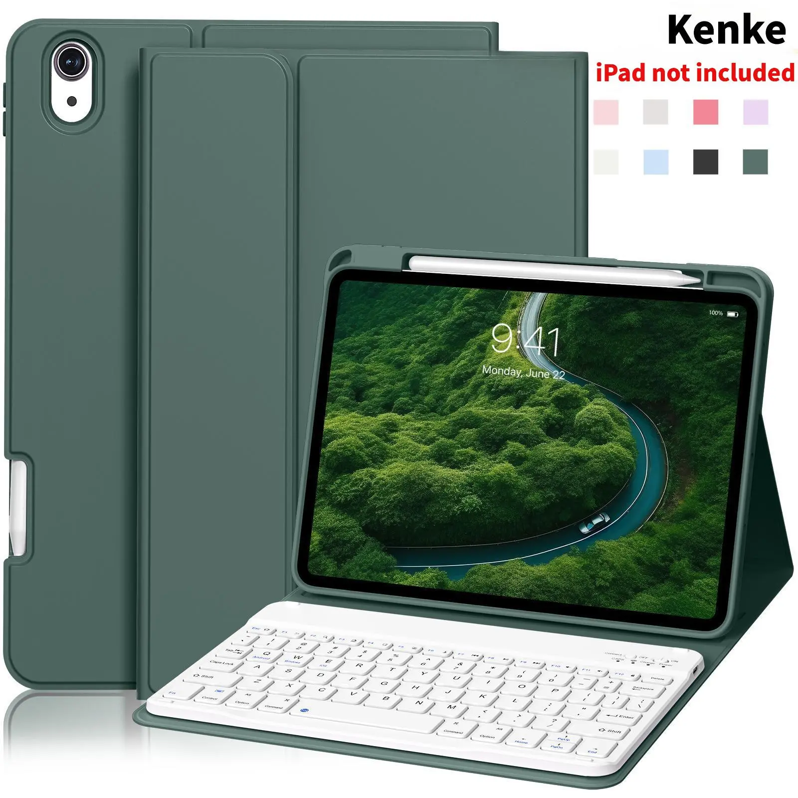 Kenke ipad keyboard case, Apple pencil holder - magnetic case, multi-angle stand, drop protection, compatible with iPad 10th/11th gen, iPad A16 case, 11-13 inch Air, perfect for iPad users, chargers ，liquid glass ipad