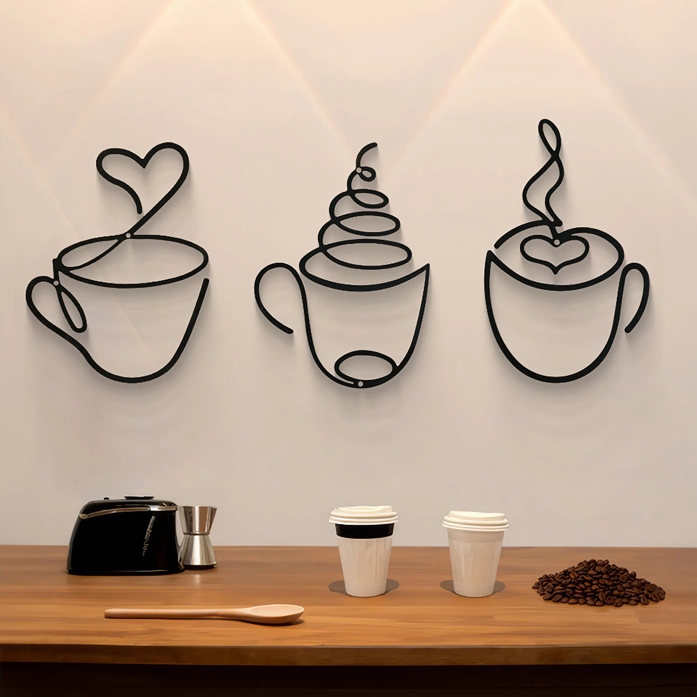 3-Piece Coffee Wall Hanging Set, Wall Mount Design, Cafe Decor Home Iron Art Craft, Decorative Wall Art, Hanging Room Decor, Indoor Metal Wall Hangings, Creative Modern Decoration, Decoration Items