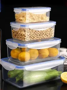 4 Pack Transparent Plastic Food Storage Containers Rectangular Sealed Fresh Keeping Boxes Microwave Safe Lunch Bins for Fruits Vegetables Cheese