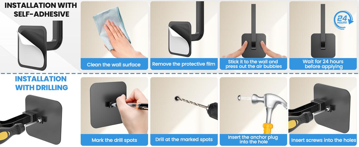 Hat Rack for Wall 4PCS - Self-Adhesive & Drilling Options, 30LB Capacity, Space-Saving Hat Organizer for Baseball Caps & Accessories, 2 Mounting Options Hat Hooks for Wall Closet Door Bedroom