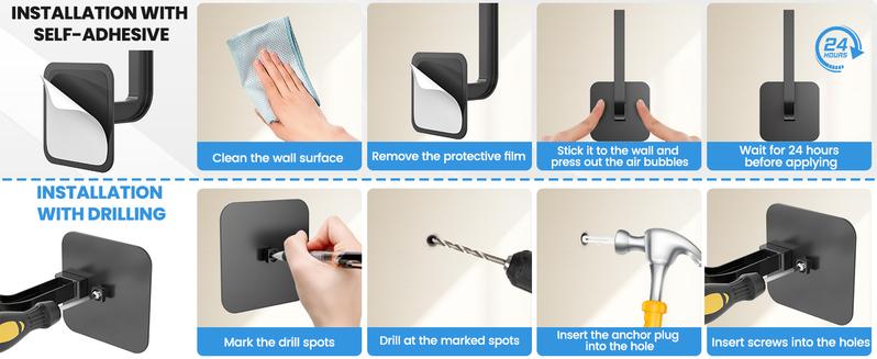 Hat Rack for Wall 4PCS - Self-Adhesive & Drilling Options, 30LB Capacity, Space-Saving Hat Organizer for Baseball Caps & Accessories, 2 Mounting Options Hat Hooks for Wall Closet Door Bedroom