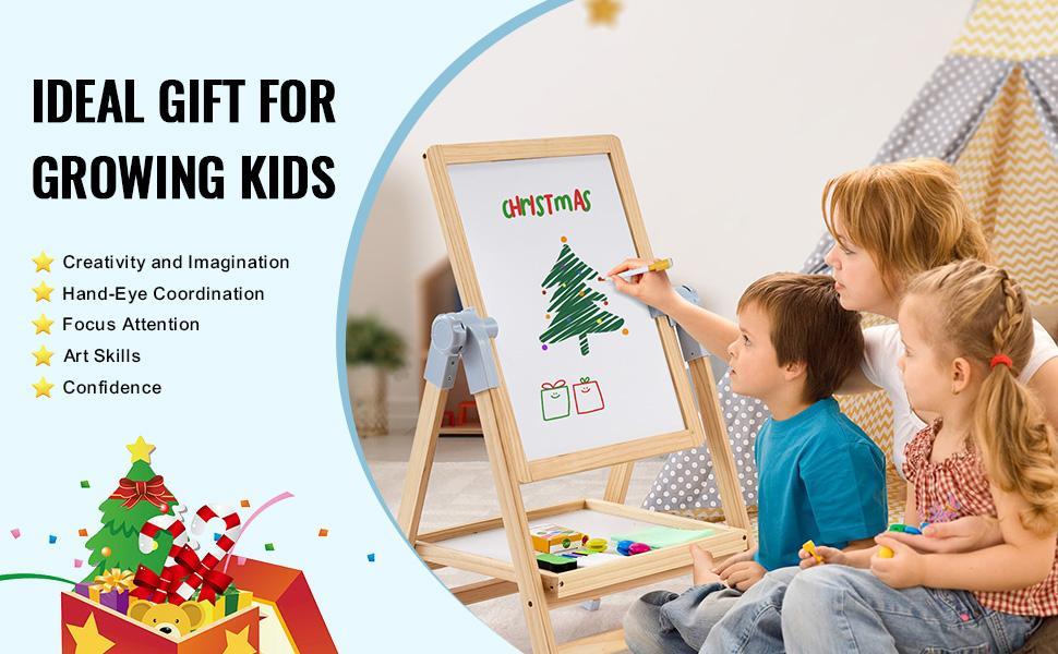 VEVOR 2-in-1 Kids Art Easel Double-Sided Wooden Magnetic Whiteboard Chalkboard, Christmas gift VEVOR 2-in-1 Kids Art Easel Double-Sided Wooden Magnetic Whiteboard Chalkboard, Christmas gift