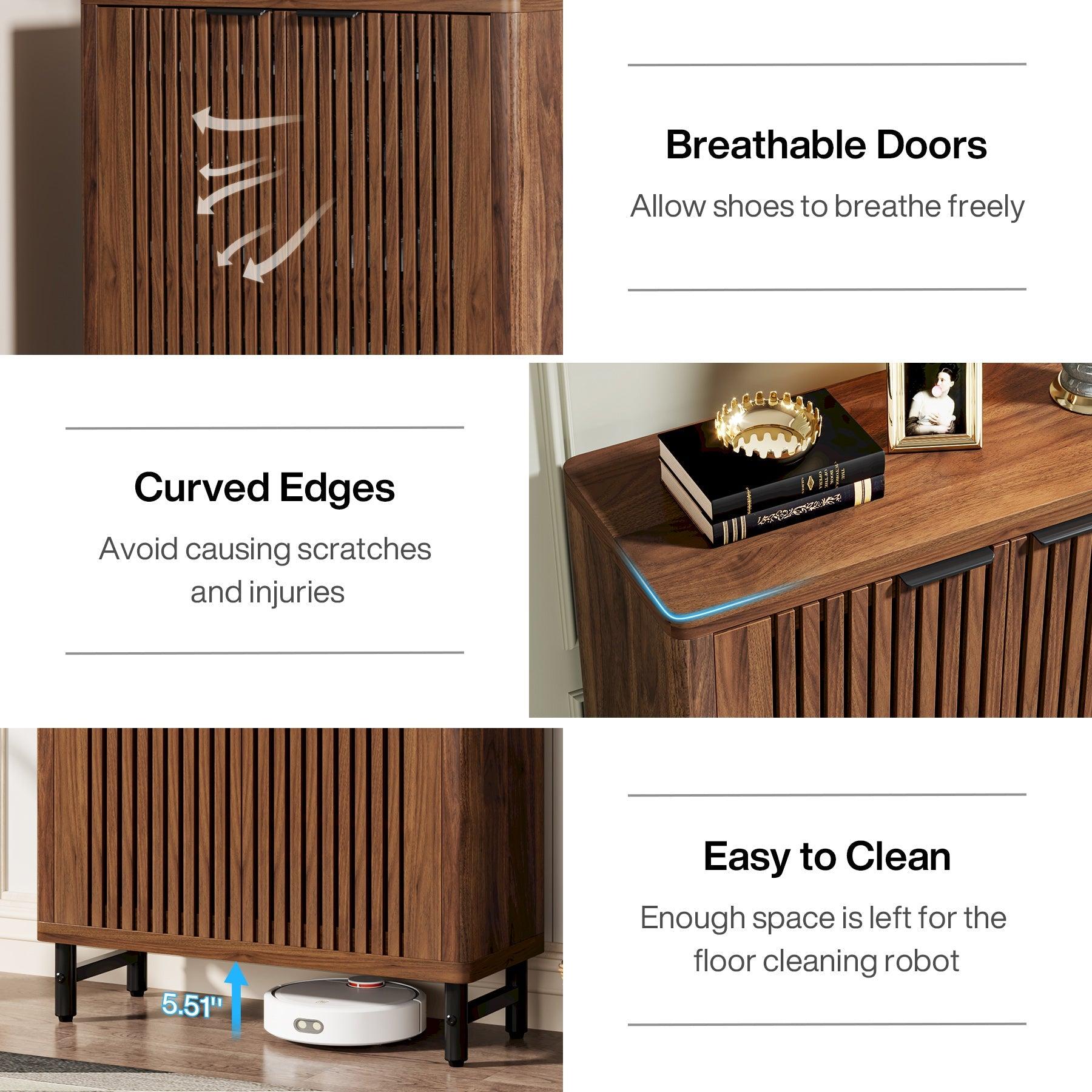 Spaco 6-Tier Shoe Cabinet with Louvered Doors, Large Wooden Shoe Storage Cabinet with Adjustable Shelves, Modern Freestanding Shoe Organizer Cabinet for Entryway, shelf for Hallway