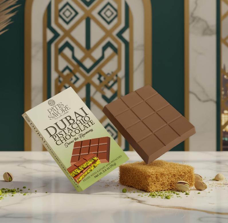 Dubai Chocolate Bar Pistachio – 2.6 oz Premium Dessert with Pistachio Cream & Kataifi Filling | Gourmet Dubai Chocolate Filling | Elegant Gift Chocolate