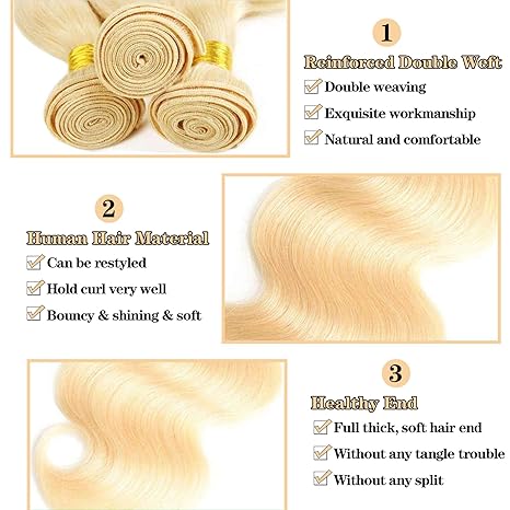 613 Bundles Blonde Bundles Human Hair  613 Body Wave bundles 100% Unprocessed glossy hair bundles 10A Grade Brazilian Virgin Human Hair Bundles 3 Bundle Human Hair hair extensions summervibes