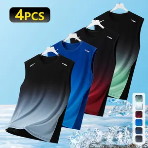 Clean Gent 4/1 Men’s Ultra-Thin Loose Fit Summer Tank Top with Fashion Gradient Print and Crew Neck, Breathable Sports Vest for Outdoor Running and Activities