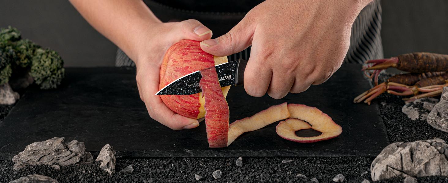 Astercook Knife Set, 6 Piece Kitchen Knife Set, Aesthetic Blade Knife Block Stainless Steel