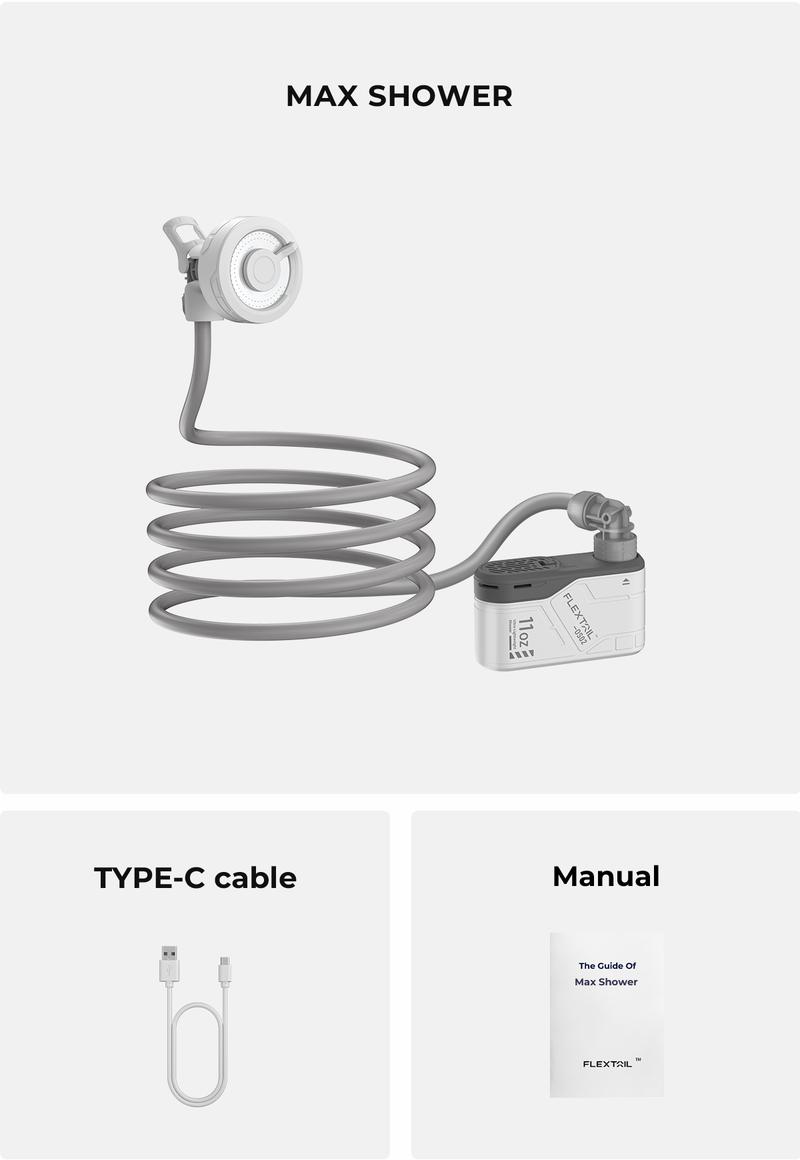 FLEXTAIL MAX SHOWER 11oz Portable Rechargeable Instant Outdoor Camping Shower with USB-C, Shower Pump for Hiking, Car Wash, Pet Cleaning, Beach Vacations Hiking Essentials Travel Accessories FLEXTAIL MAX SHOWER 11oz Portable Rechargeable Instant Outdoor Camping Shower with USB-C, Shower Pump for Hiking, Car Wash, Pet Cleaning, Beach Vacations Hiking Essentials Travel Accessories