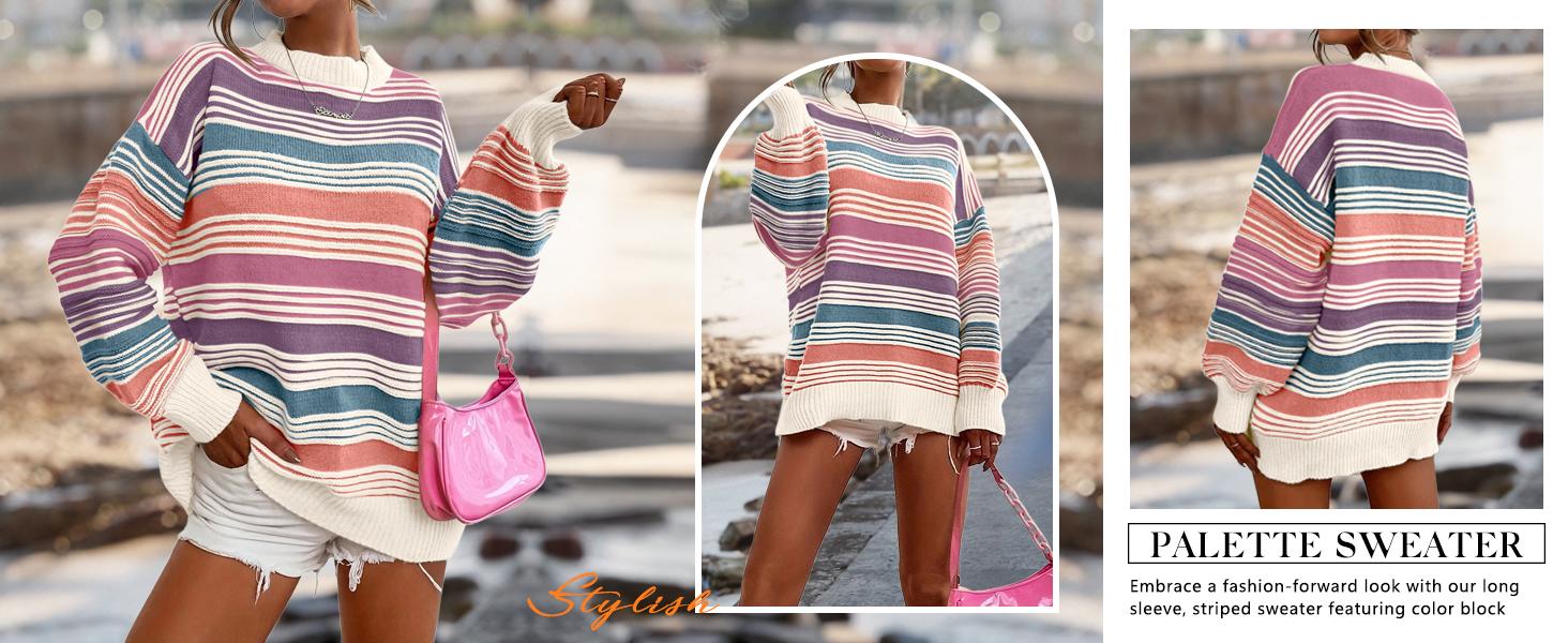 CHARTOU Women’s Oversized Striped Contrast Color Knit Pullover Sweater – 2026 Fall Collection