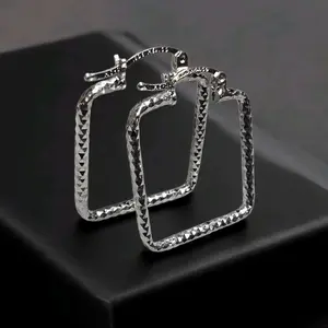 Square Diamond Cut Hoop Earrings Silver 925