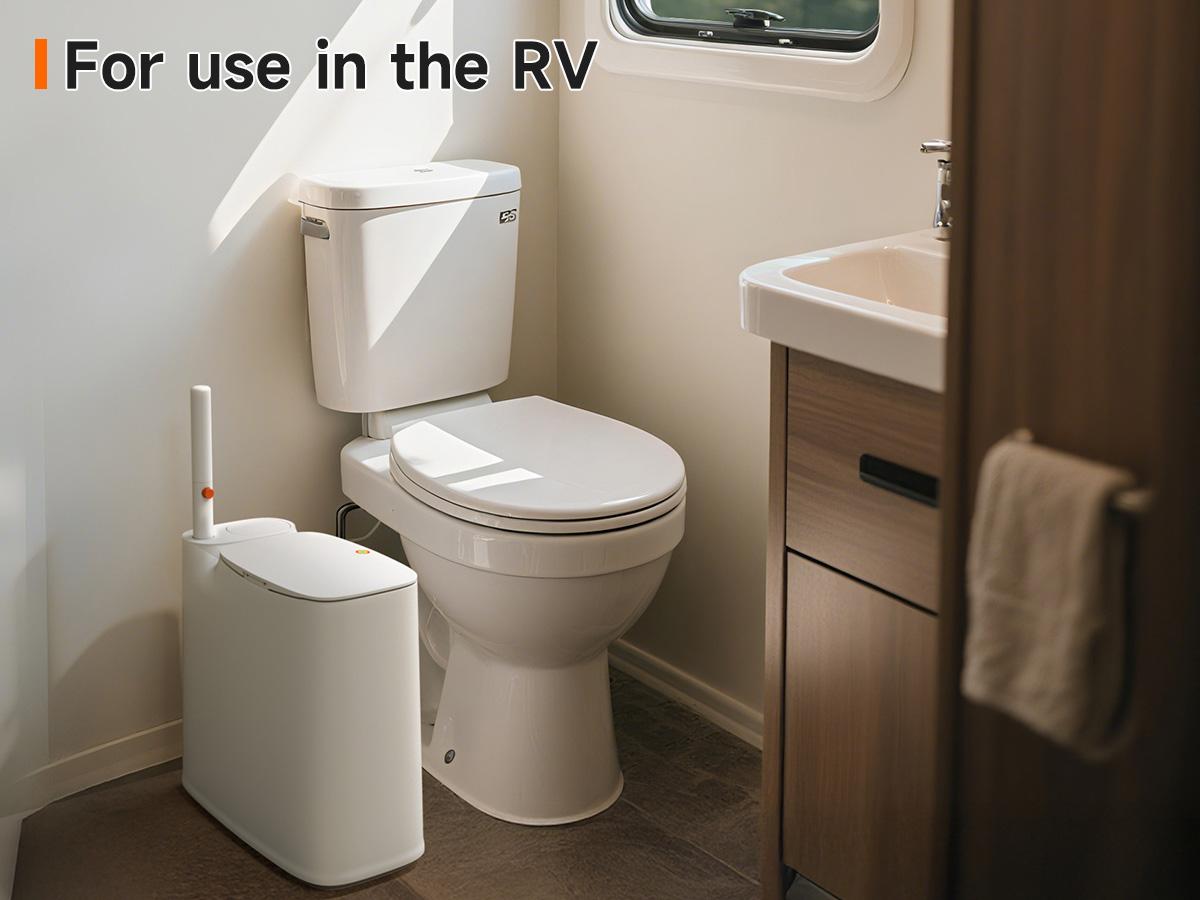 Bathroom Trash Can with Disposable Toilet Cleaning System, Garbage Can with Removable Inner Bucket, Slim Wastebasket for Toilet, RV , White Bathroom Trash Can with Disposable Toilet Cleaning System, Garbage Can with Removable Inner Bucket, Slim Wastebasket for Toilet, RV , White