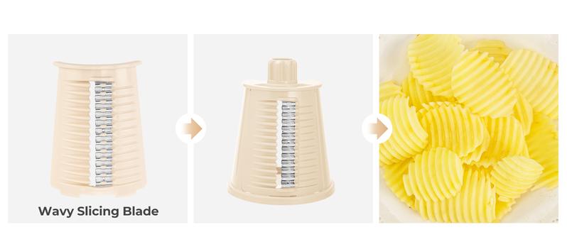 SUSTEAS Rotary Vegetable Chopper 5 Blades Mandoline Slicer Efficient Prep Essential Kitchen Utensils Retro Green Yellow