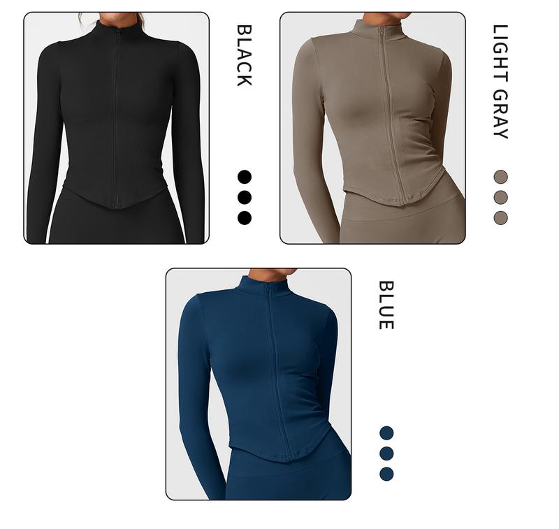 MFVIM Women's Short-Sleeved Sports Jacket with Zipper Hood, Running Sports Jacket, Slim-Fit Long-Sleeved Yoga Top Quick Dry Breathable Fabric Athletic Techwear Athleisure Style