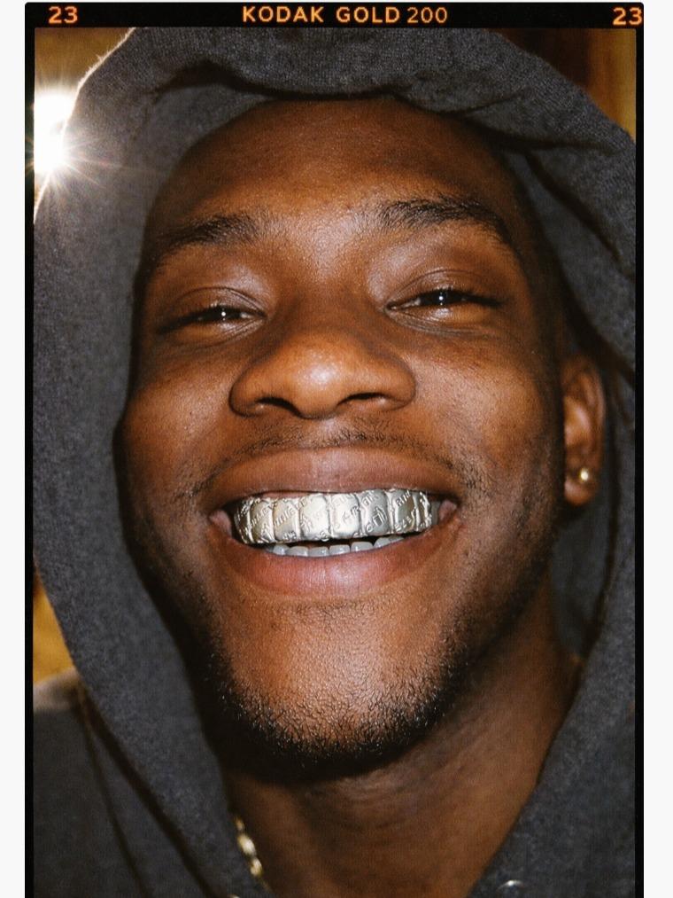 Silver Upper Teeth Grillz (Plated Alloy), Gum Wrapper Texture Inspired, Streetwear Fashion Accessory, Mirror Shine, Curved Upper Fit + Ultra Smooth Edges, Unisex