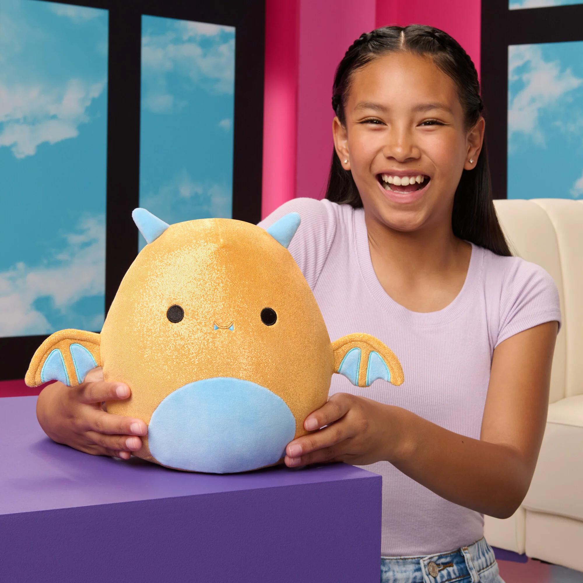 Squishmallows Adopt Me! Golden Dragon Plush, 8-Inch, Virtual Item Included, Blue Horns and Belly