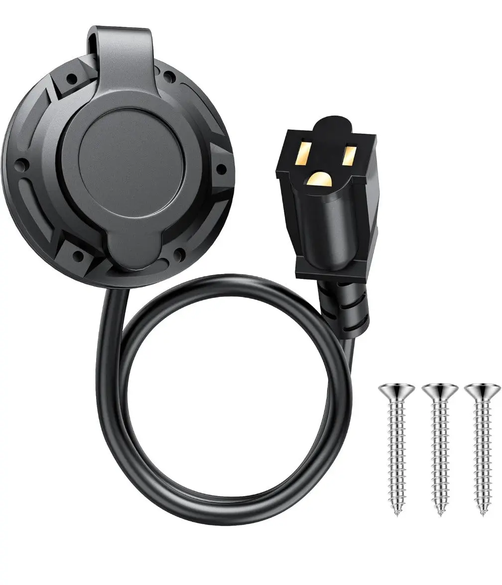 20 Amp 115V RV Shore Power Inlet with Extension Cord | Trailer Electrical Outlet