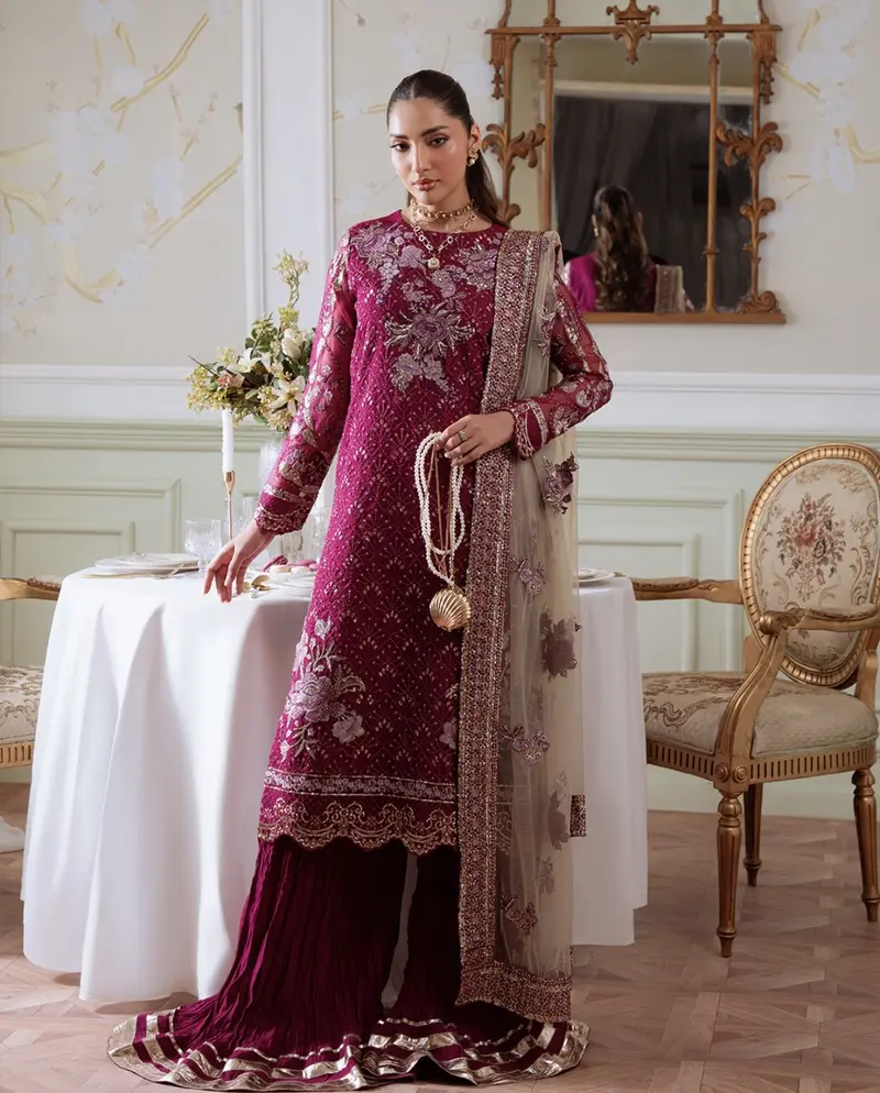 open lace back dress 3 Piece Embroidered Organza Suit