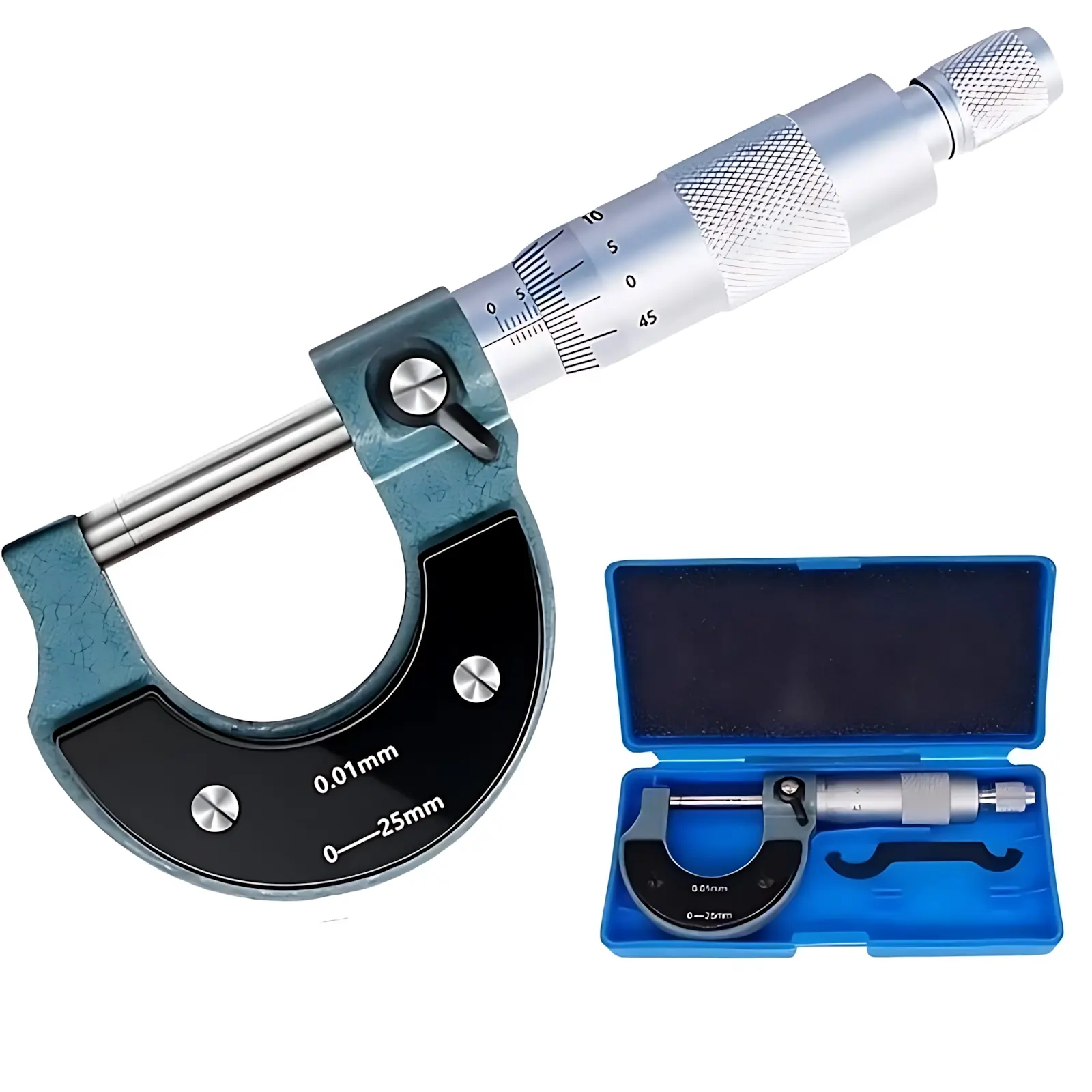 Hand Measuring Tool Precision Metalworking Micrometer, 0-25mm External Diam. Gauge, Easy-Grip Texture, Ratchet Stop, Lock Nut, 0 Wrench for Machinists & Workshop Measuring, Measuring Instrument, Micrometer For External Size, 0.01Mm